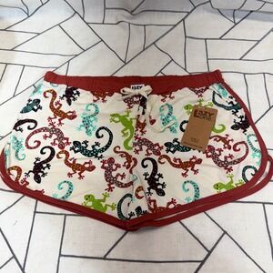 Lazy One Gecko PJ Boxer Size M Cream Lizard Print Drawstring Sleep Shorts